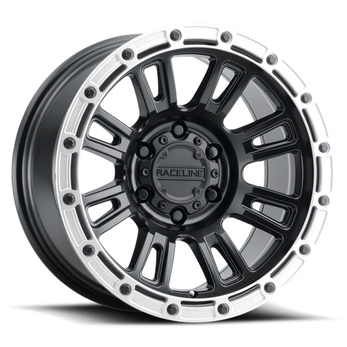 Raceline 956BS Compass 17x8in / 5x110 BP / 30mm Offset / 72.62mm Bore - Black & Silver Lip Wheel
