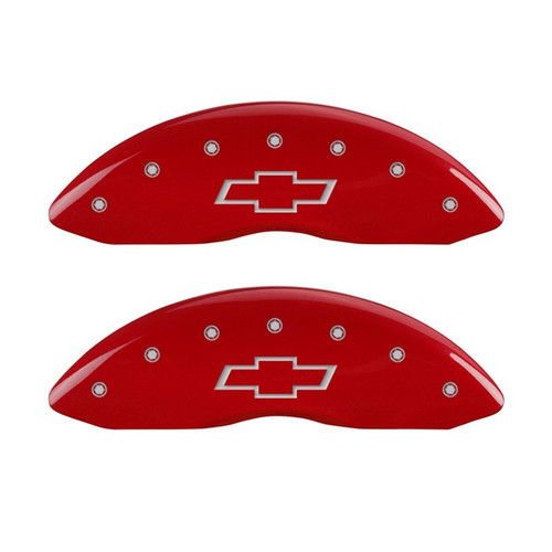 MGP Front set 2 Caliper Covers Engraved Front Bowtie Red finish silver ch