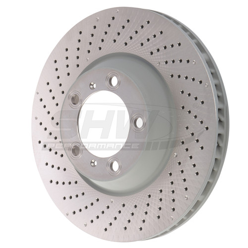 SHW 09-13 Porsche 911 Turbo w/Center Lock w/o Ceramics Left Front Drill-Dimp MB Rotor (99735140502)