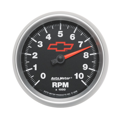 AutoMeter Gauge Tachometer 3-3/8in. 10K RPM In-Dash Chevy Red Bowtie Black