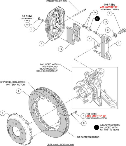 Wilwood kit front XRS6R wwe C10 alum pro spindle 14.00 rotor SRP red