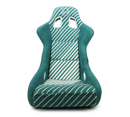 NRG FRP Bucket Seat - 20 Year Anniversary - Microfiber Green w/ White Stripes & Arrow Design - Large