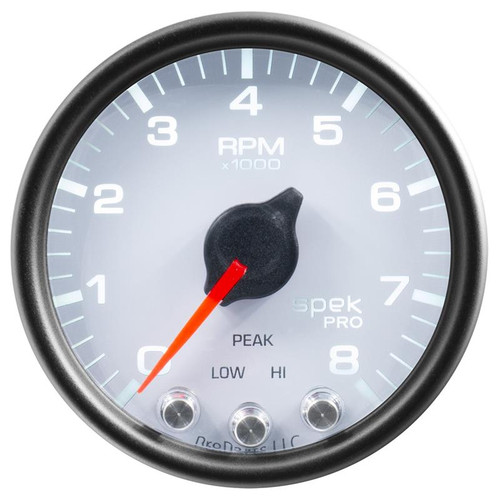 Autometer Spek-Pro Gauge Vac/Boost 2 1/16in 30Inhg-30psi Stepper Motor W/Peak & Warn White/Black