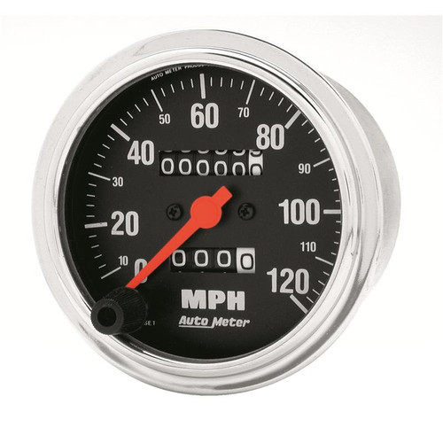 Autometer Traditional Chrome 3-3/8in 120 MPH In-Dash Full Sweep Mechanical Speedometer