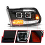 ANZO 09-19 Dodge RAM 1500 / 10-18 2500/3500 LED Proj Headlights SeqSig Black - Pair