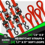 Rhino USA Heavy Duty Ratchet Tie-Down 4-Pack (Red) 1.6In X 8Ft
