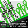 Rhino USA Heavy Duty Ratchet Tie-Down 4-Pack (Green) 1.6In X 8Ft