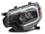 Raxiom 12-15 Toyota Tacoma Axial Series Headlights w/ LED Bar- Black Housing (Clear Lens)