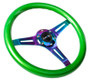 NRG Classic Wood Grain Steering Wheel (350mm) Green Pearl/Flake Paint w/Neochrome 3-Spoke Center