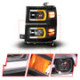 ANZO 14-15 Chevy Silverado 1500 Black Dual Switchback+Sequential LED Tube Sq. Projector Headlights