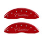 MGP 4 Caliper Covers Engraved Front Cursive/Cadillac Engraved Rear CTS Red finish silver ch