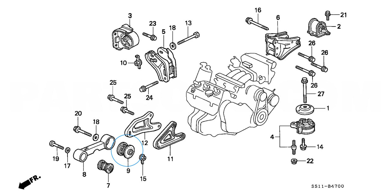 Engine Torque Rod Bush B - Honda Beat PP1 Model - 1991-1996