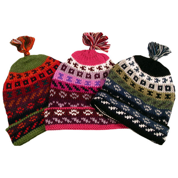 Ten Pack 100% Alpaca Striped/Geometric Knit Beanie Hat 5 Bands in Assorted  Colors Peru - Peruvian Fair Trade S.A.C