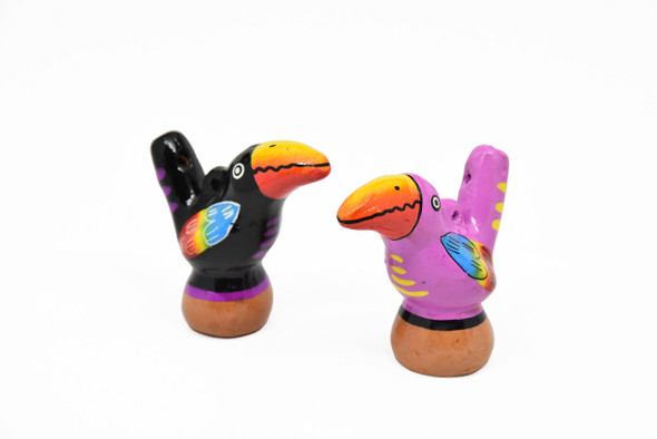 Bird Chirp Water Whistle Warbler Clay Painted Assorted Designs Multicolored