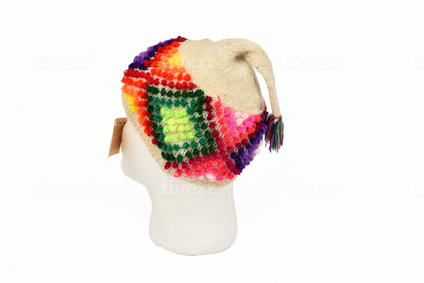 Alpaca Hand Knit Multicolored Dots Beanie Classic