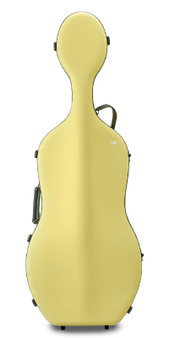 JML Yellow hard cello case with orange leather straps – durable protective instrument case
