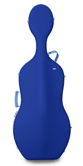 JML Denim-Blue hard cello case with light grey leather straps – durable protective instrument case