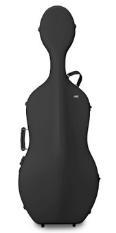 JML Sky-Black hard cello case with light grey leather straps – durable protective instrument case