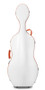 JML White hard cello case with orange leather straps – durable protective instrument case