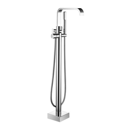 Braxton Floor Mounted Tub Filler Geometric Faucet with Hand Shower