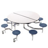 NPS 60" Round Mobile Stool Cafeteria Table, MDF Core, Protect Edge, Chrome Frame