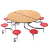 NPS 60" Round Mobile Stool Cafeteria Table, Particleboard Core, T-Mold Edge, Chrome Frame