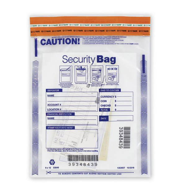 Deluxe Tamper-Evident Deposit Bag 9" x 12" Clear 200/Bx