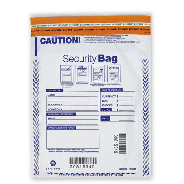 Deluxe Tamper-Evident Deposit Bag 9" x 12" White 300/Bx