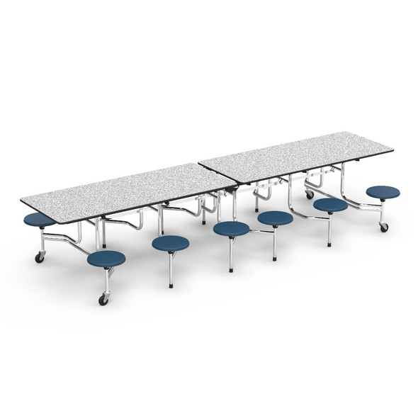 Virco MTS Series 12' Mobile Table w Gry Neb Top, Navy Stools