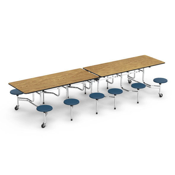 Virco MTS Series 12' Mobile Table w Med Oak Top, Navy Stools