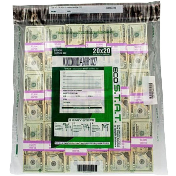 US Bank Green Eco Stat Tamper-Evident Bundle Bag 20" x 20" Clear 250/Bx