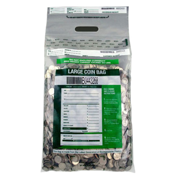 US Bank Green Eco Stat Tamper-Evident Coin Transfer Bag 12" x 22" Clear 50/Bx