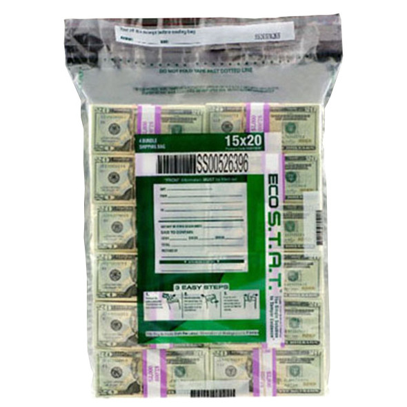 US Bank Green Eco Stat Tamper-Evident High Security Deposit Bag with Outside Pocket 15" x 20" Clear 250/Bx