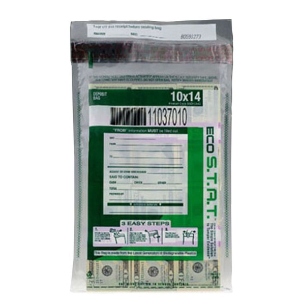US Bank Green Eco Stat Tamper-Evident Deposit Bag 10" x 14" Clear 100/Bx