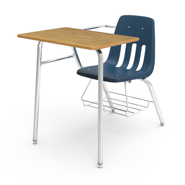 Virco 9000 Series Combo, 18" x 24" Med Oak Top, Navy Seat