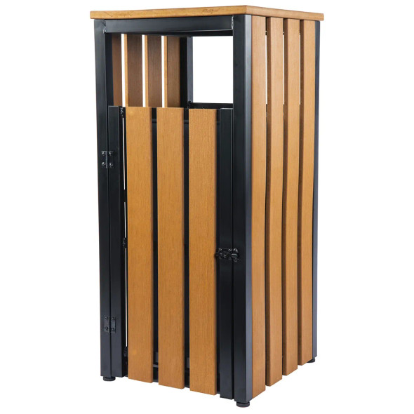 Lorell Faux Wood Outdoor Waste Bin-Teak Faux Wood