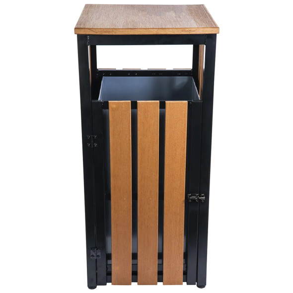 Lorell Faux Wood Outdoor Waste Bin-Teak Faux Wood