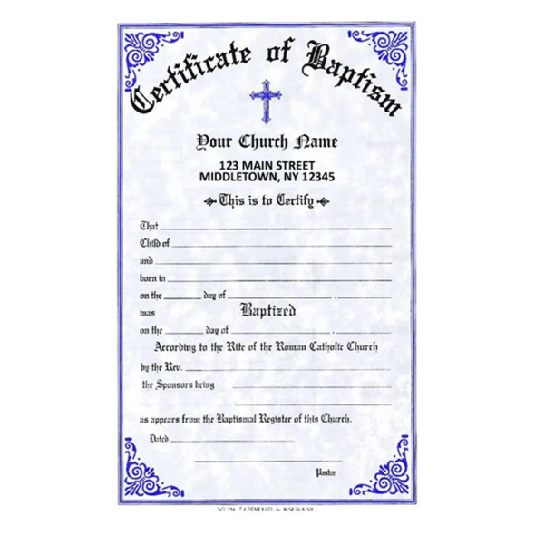 Remey Imprinted Baptism Certificate w Notations on Back Qty-200