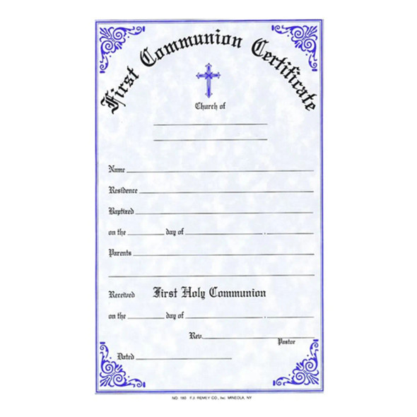 Remey Communion Certificate w Notations on Back 50/Pk