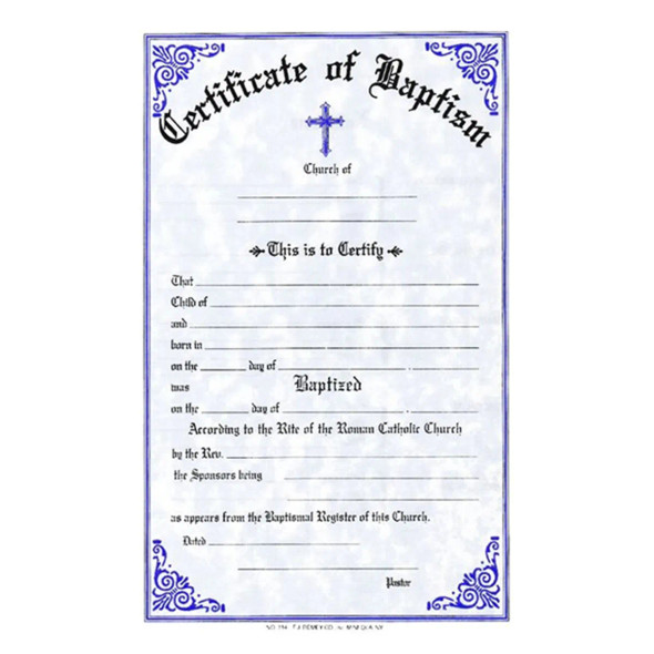 Remey Baptism Certificate w Notations on Back 50/Pk