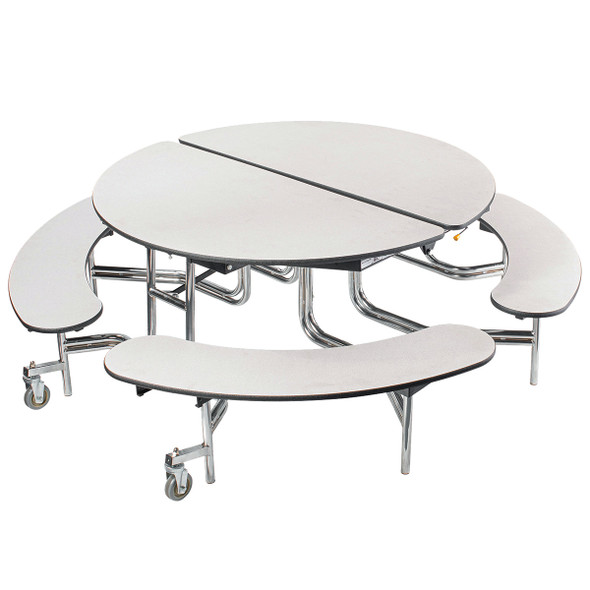 NPS 60" Round Mobile Bench Cafeteria Table, Particleboard Core, T-Mold Edge, Chrome Frame