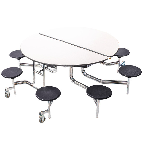 NPS 60" Round Mobile Stool Cafeteria Table, MDF Core, Protect Edge, Chrome Frame