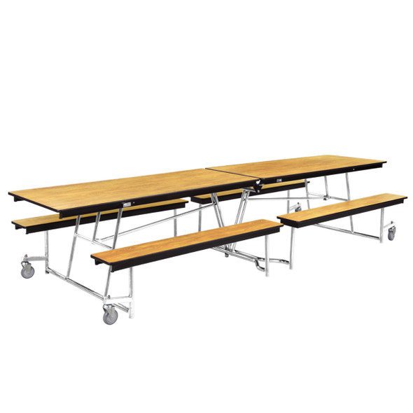NPS 12' Mobile Bench Cafeteria Table, Particleboard Core, T-Mold Edge, Chrome Frame