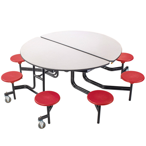 NPS 60" Round Mobile Stool Cafeteria Table, Protect Edge, Black Frame