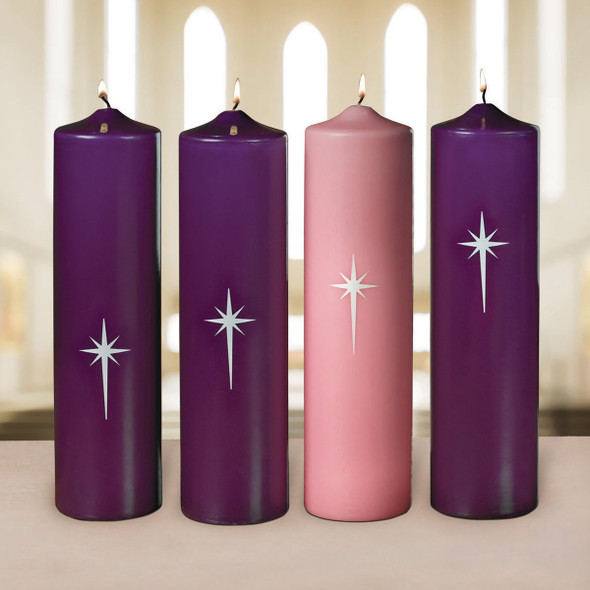 Will & Baumer Advent Pillar Candle Set Star of Bethlehem 3" x 12" 3 Purple/1 Pink