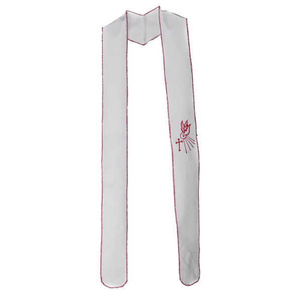 MDS Confirmation Stole White w Red Dove 4" x 42"
