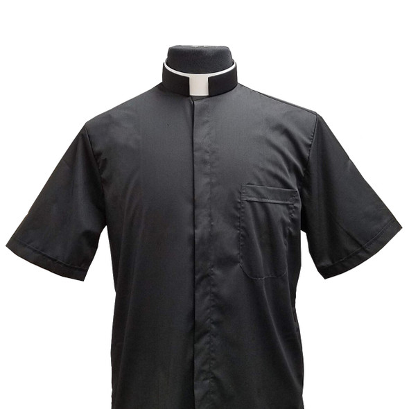 Solivari Short Sleeve Clergy Shirt Roman Collar Poly-Cotton Black
