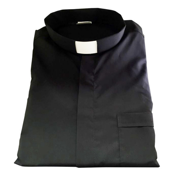 Solivari Short Sleeve Clergy Shirt Tab Collar Poly-Cotton Black