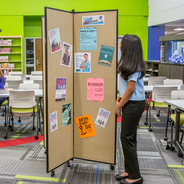 Screenflex Three-Panel Mobile Display Tower 5' 9"H