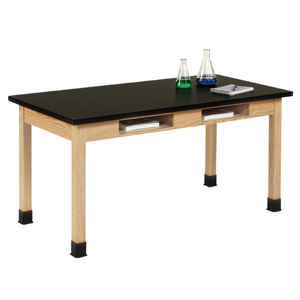 Diversified Spaces 54"W x 24"D Wooden Leg Table w Compartments-ChemGuard Top